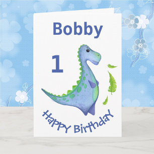 Cartão Primeiro Aniversário Dinossauro Personalizar Nome