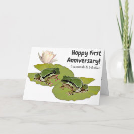 Cartão Primeiro Aniversário Divertido Casal de Rãs Foto F