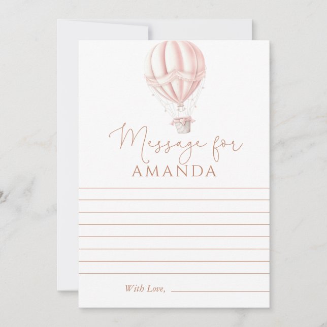 Cartão Primeiro Aniversário do Balão de Ar Quente Rosa Pa (Frente)