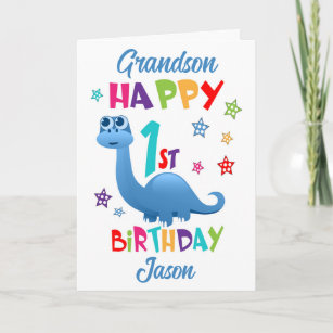 Cartão Primeiro aniversario do neto Dinossauro