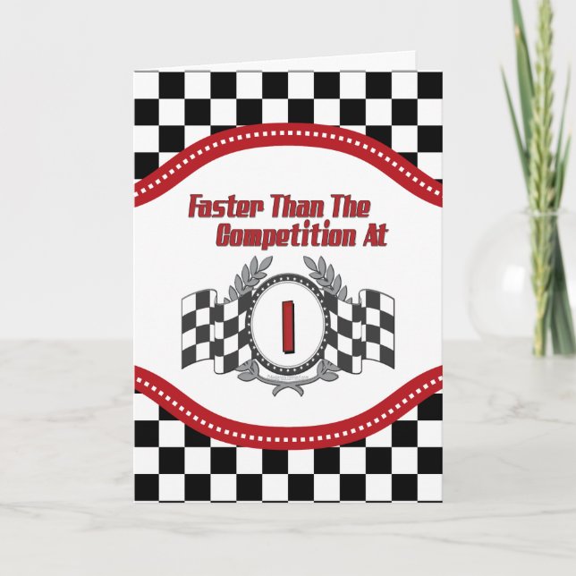 Cartão Primeiro aniversario do Themed da Corrida (Frente)