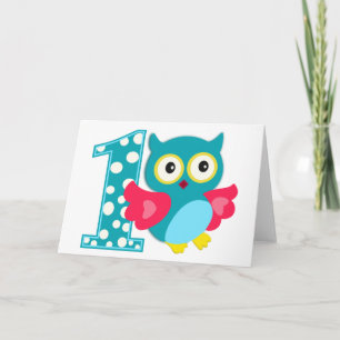 Cartão Primeiro aniversário Feliz Coruja