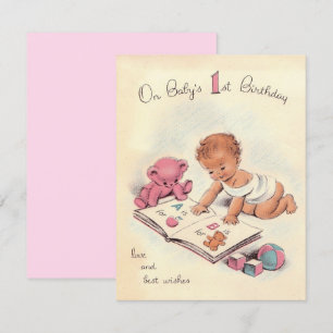 Cartão Primeiro aniversário feliz do Vintage Baby