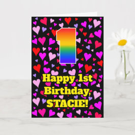 Cartão primeiro aniversario: Padrão de Corações Adoráveis