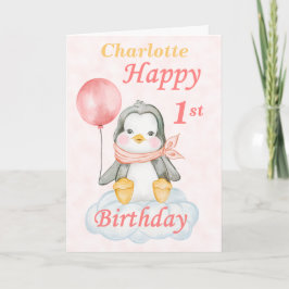 Cartão primeiro aniversario Pinguim Feliz