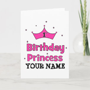 Cartão primeiro aniversario Princesa! Com coroa rosa