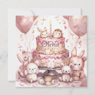 Cartão primeiro aniversario Rosa Animais Cachorros Nome R