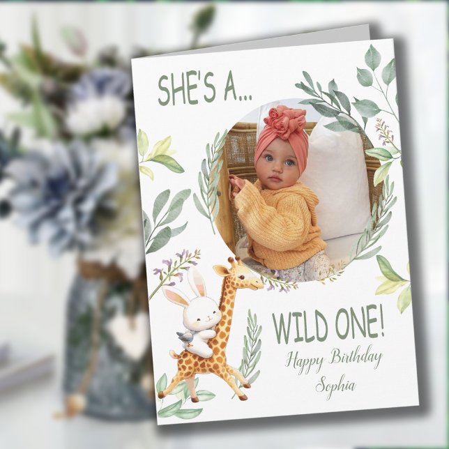 Cartão primeiro aniversario selvagem - Sweet Animal water (wild one 1st birthday Sweet Animal watercolor Card)