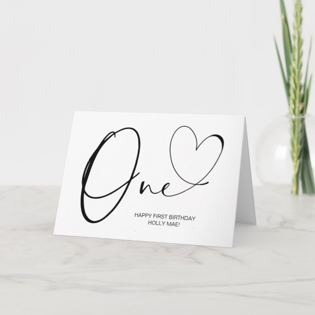 Cartão Primeiro Aniversário Simples e Bonito Um Coração (Frente)