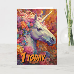 Cartão primeiro aniversario Unicorn
