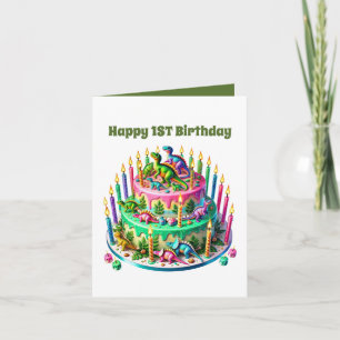 Cartão Primeiro bolo de dinossauro de aniversário da Unis