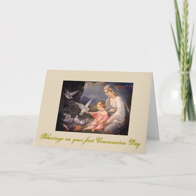 Cartão Primeiro comunhão santamente para a menina e o (Frente)