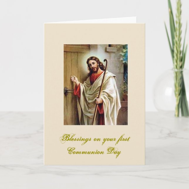 Cartão Primeiro comunhão santamente - parabéns - (Frente)