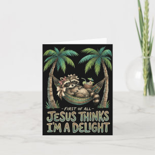 Cartão Primeiro De Jesus Acha Um Design De Guaxinim Encan