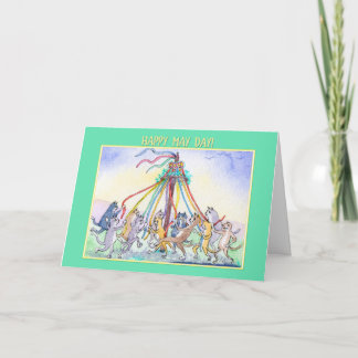 Cartão Primeiro de Maio feliz, dança do maypole dos