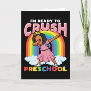 Cartão Primeiro Dia Da Pré-Escola Menina Negra De Volta 