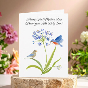 Cartão Primeiro Dia das Mães Beija-flor Azul do Bebê Filh