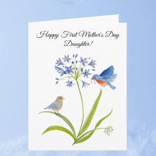 Cartão Primeiro Dia das Mães para a Filha Bluebird Floral
