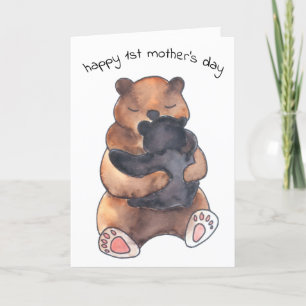 Cartão Primeiro Dia das Mães Urso de Abraço de Bebê Fofo