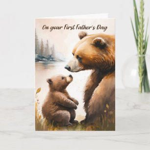 Cartão Primeiro Dia de os pais Papa Urso Bebê Momento de 