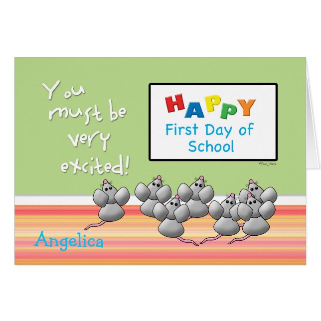Cartão Primeiro dia de ratos bonitos da escola e do (Frente Horizontal)