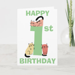 Cartão Primeiro Doodle de Aniversário Gatos Mensagem Pers