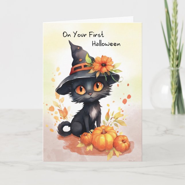 Cartão Primeiro Gato Doce de Halloween (Frente)