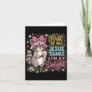 Cartão Primeiro Jesus Acha Um Design de Guaxinim Encantad