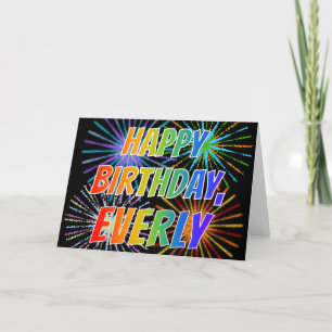 Cartão Primeiro Nome "EVERLY" Diversão "FELIZ ANIVERSÁRIO