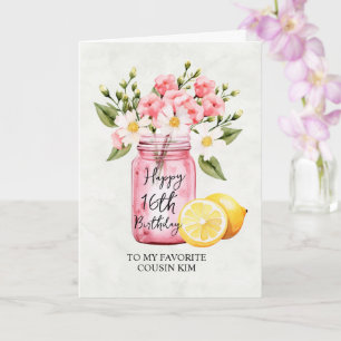Cartão Primo 16º Aniversário Saudação Floral Jar Rosa