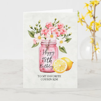 Cartão Primo 18º Aniversário Saudação Floral Jar Rosa