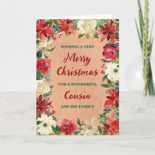 Cartão Primo Floral Russo e Família Feliz Natal
