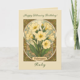 Cartão Primrose February Birthday Flowers Art Nouveau Sty