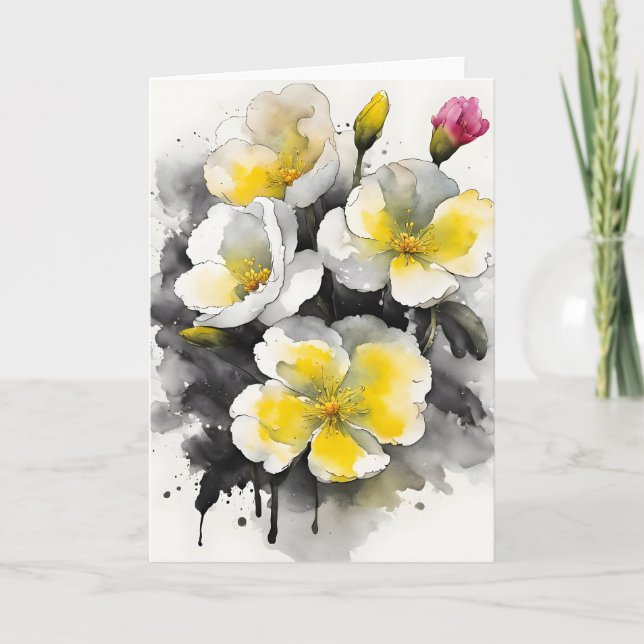 Cartão Primrose - Flores aquarela (Frente)
