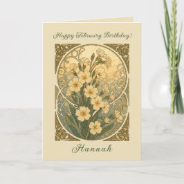 Cartão Primroses February Birthday Flowers Art Nouveau St