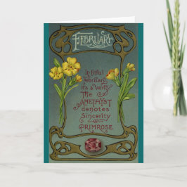 Cartão Prímula & ametista do aniversário de fevereiro