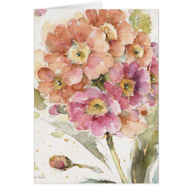 Cartão Prímula cor-de-rosa e alaranjada (Frente)