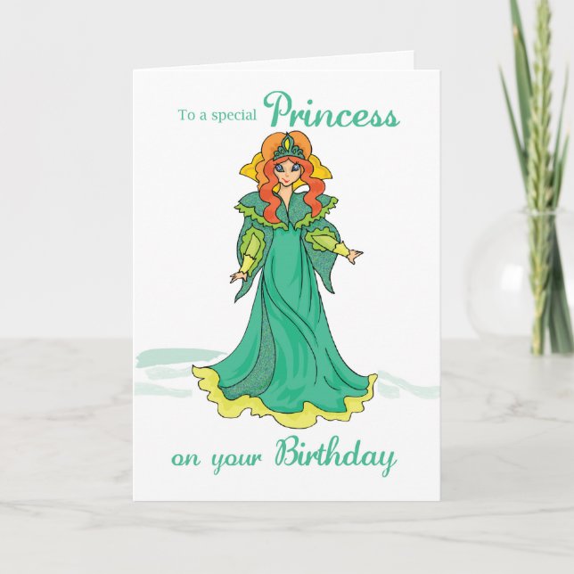 Cartão Princesa Birthday, Verde (Frente)