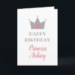 Cartão Princesa Coroa - nome da caligrafia - feliz<br><div class="desc">Cartão do aniversário no branco com um design bonito,  minimalista da princesa que caracterizam uma coroa bonito com um coração,  um feliz aniversario em letras de bloco encantadores,  e o nome da menina do aniversário em um roteiro cor-de-rosa bonito.</div>