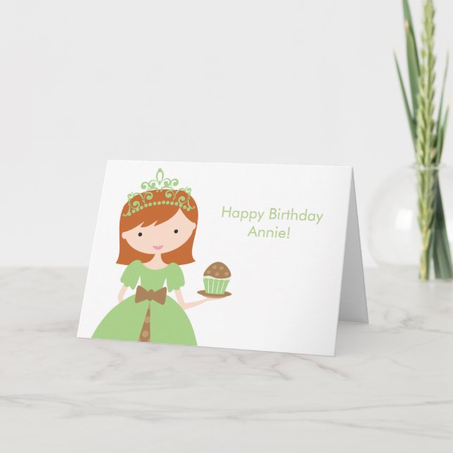 Cartão Princesa Cupcake Verde - Aniversário (Frente)
