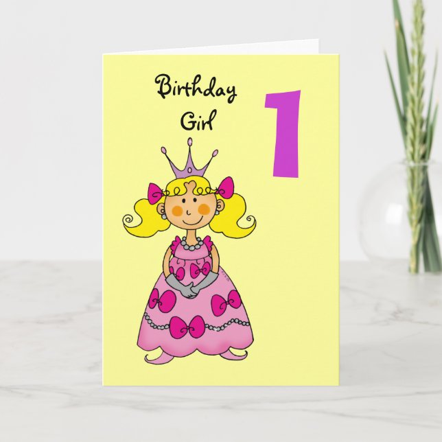 Cartão Princesa de 1 ano (cabelos loiros) (Frente)
