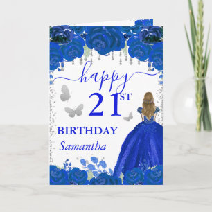 Cartão Princesa de Cabelo Loiro Vestido Azul Real Anivers
