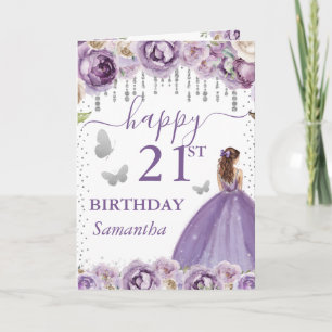 Cartão Princesa de Cabelo Vermelho de Vestido Roxo Aniver