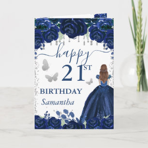 Cartão Princesa de Cabelos Vermelhos Vestido Azul Marinho