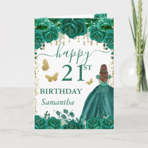 Cartão Princesa de Cabelos Vermelhos Vestido Verde Aniver