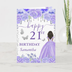 Cartão Princesa de Pele Morena Vestido Roxo Aniversário