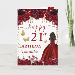 Cartão Princesa de Pele Morena Vestido Vermelho Aniversár