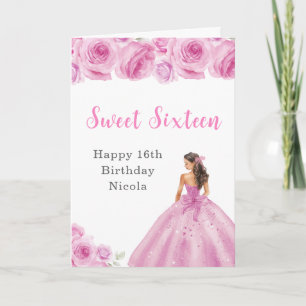 Cartão Princesa de Vestido Rosa Doce Dezesseis Aniversári