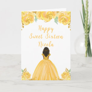Cartão Princesa Dourada de pele escura Doce Dezesseis