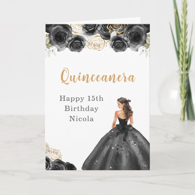 Cartão Princesa em Black Dress Doce Quinceanera (Frente)